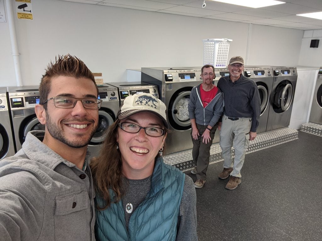 Mortons doing laundry in laundromat with RV Geeks