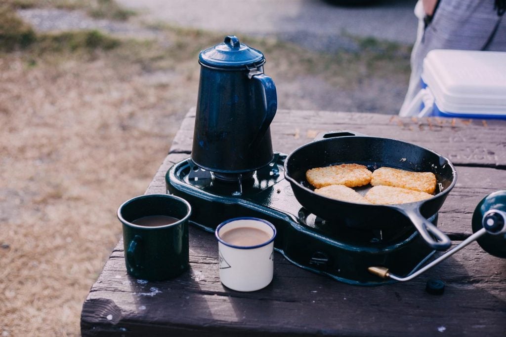 making camping coffee with a percolator