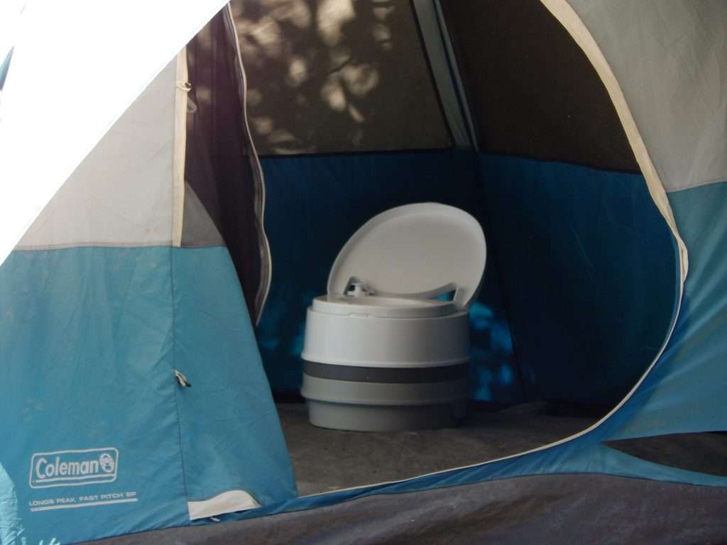 portable toilet in camping tent