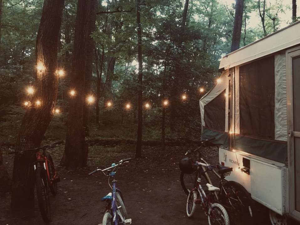 Pop-up camper with bikes
